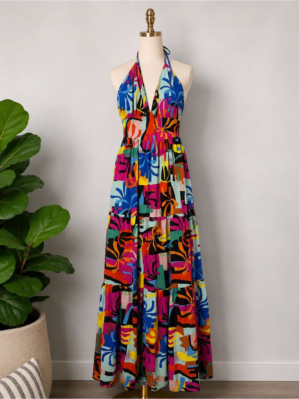 Lulus Flying Tomato Multicolor Halter Maxi Dress
